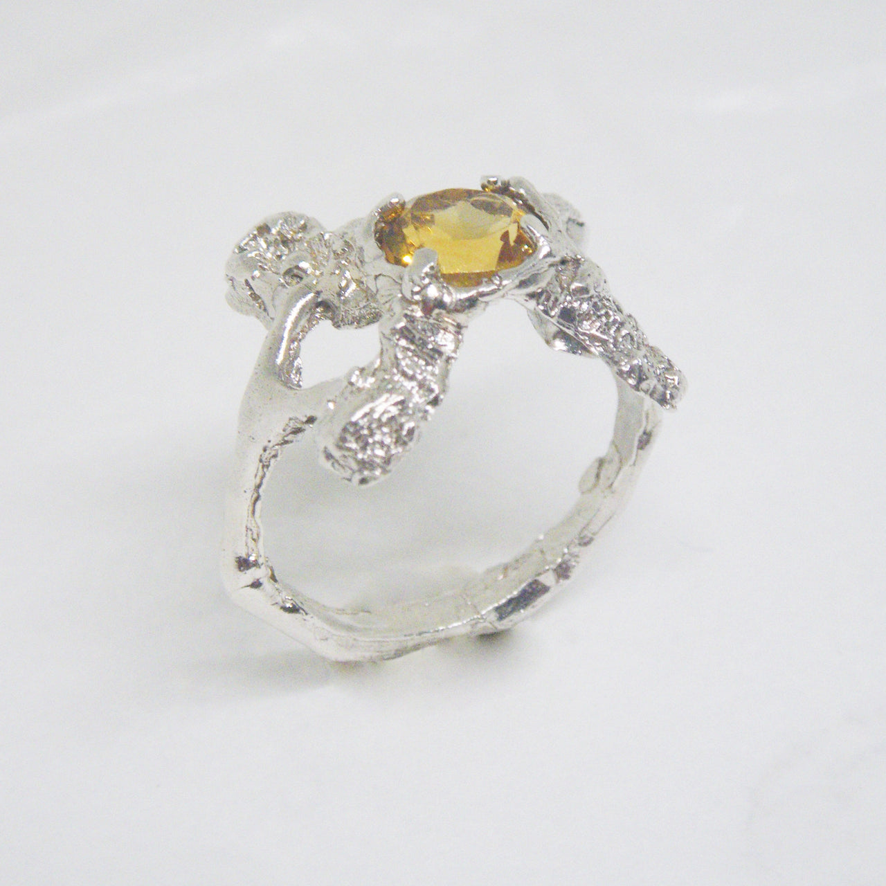 Citrine Silver Broccoli Ring