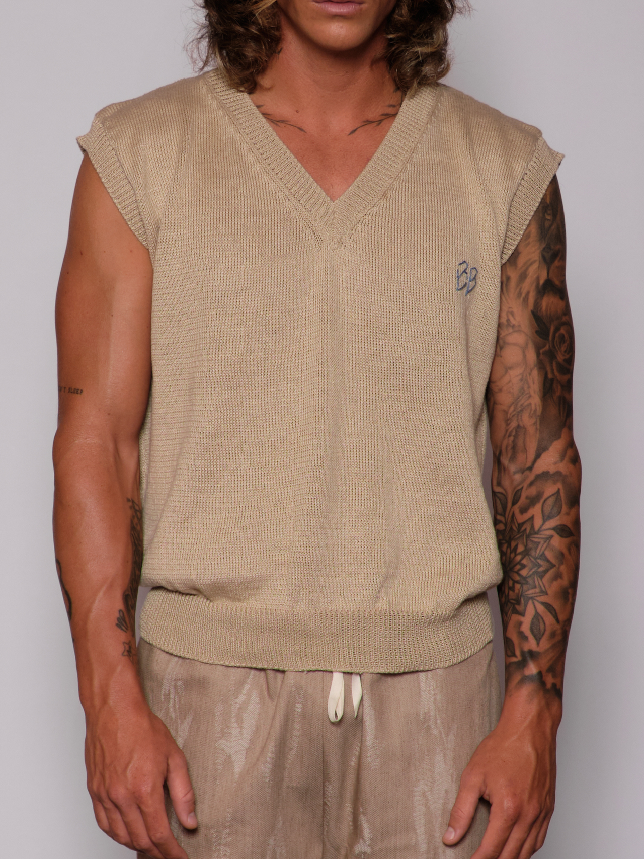 Gilet lino cotone beige