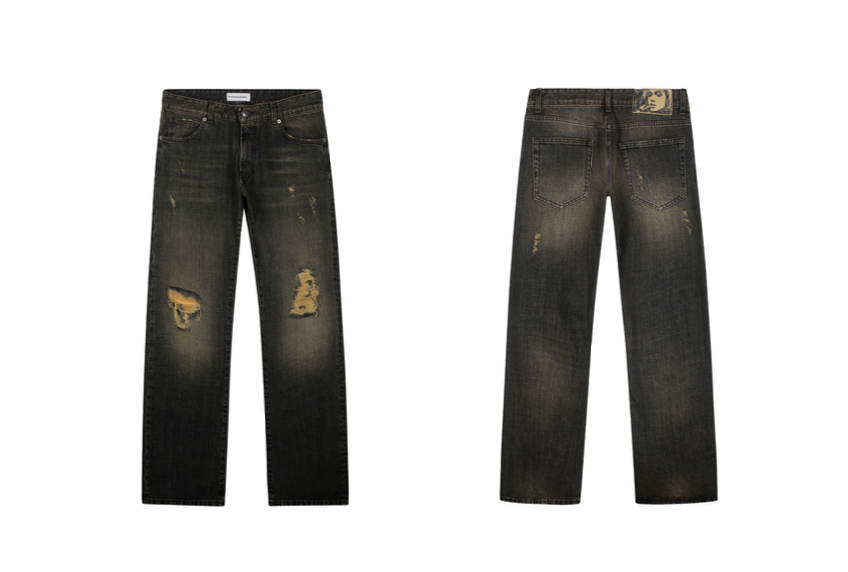 14th- Bronzed Patched Black Denim Pants