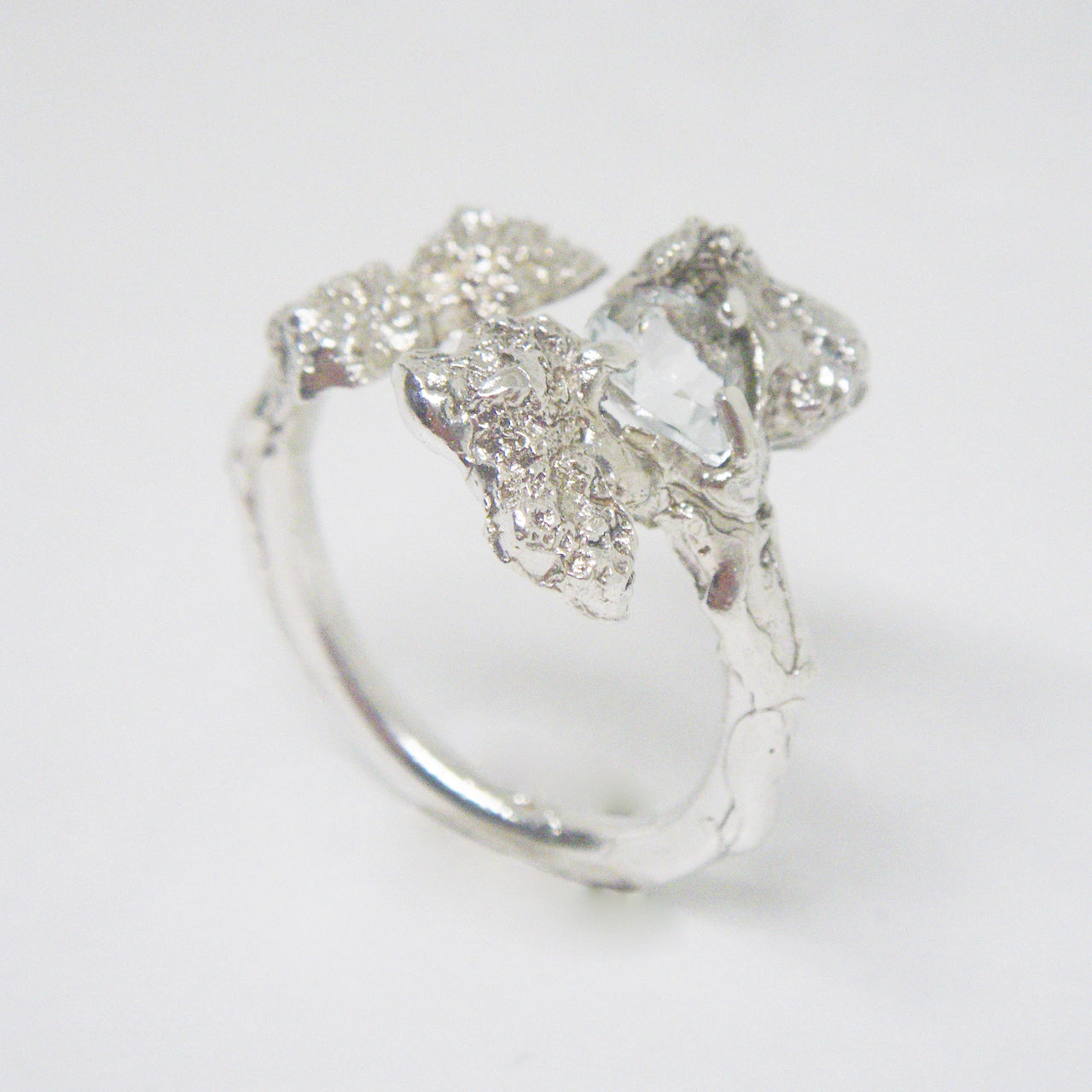 Acquamarine Silver Broccoli Ring