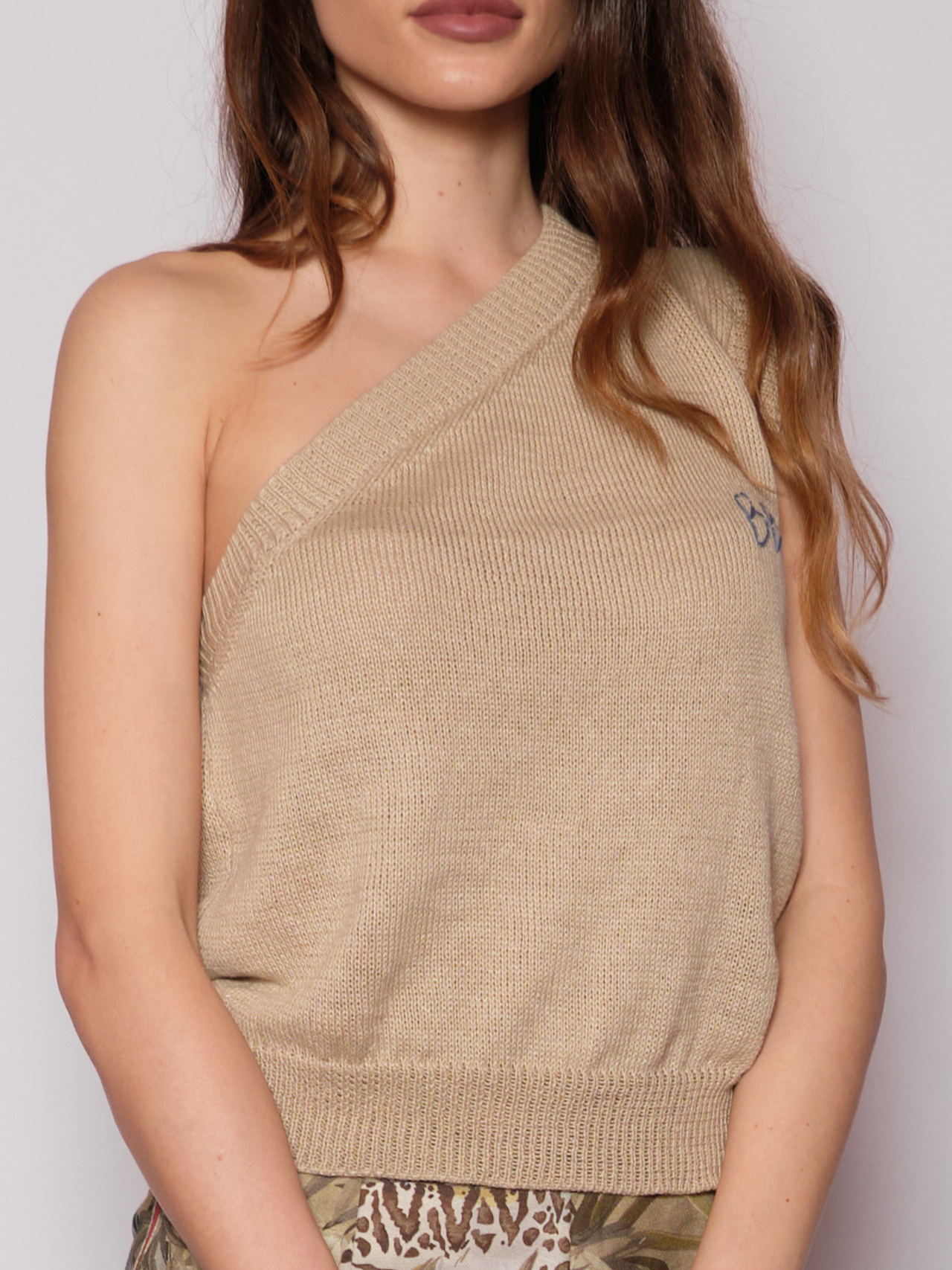 Top monospalla lino cotone beige